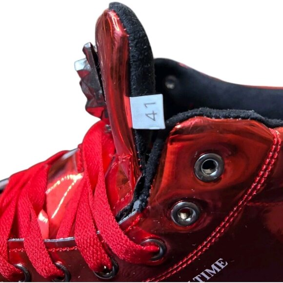 Red Metallic Motor Cycle Boots Show Time My Time Sz Mens 8 Wms 9.5 Sneakers Punk - Picture 10 of 11